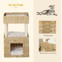 Pawhut Katzenhöhle aus Rattan Katzenkorb mit Kratzstamm 3-stöckiges Katzenbett Katzenhöhle Katzenturm mit 3 Kissen Liegedach Sisal Natur 40 x 40 x 70 cm(m-5)