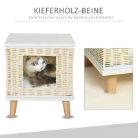PawHut Katzenhöhle aus Rattan mit Kissen Katzenschlafplatz Rattan Katzenkorb Katzenhaus Katzenhütte Katzenbett Haustierbett für Katzen bis 4,5 kg  36 x 36 x 40 cm Beige+Weiß+Natur(m-4)