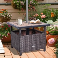 Outsunny® poly-rotan bijzettafel tuintafel voor parasol terrastafel paraplubak incl. zandzak bruin 55,5 l x 55,5 b x 46 h cm(m-2)