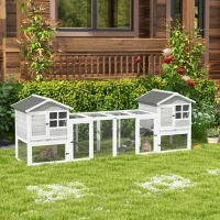 PawHut Kleindierenhok, konijnenhok, buitenren, hok, oprijplank, uitschuifbare bodembakken, wit + grijs(m-10)