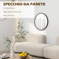 HOMCOM Specchio Rotondo da Parete Moderno in Lega di Alluminio, Ø61cm Nero(m-4)
