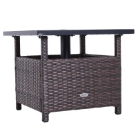 Outsunny® poly-rotan bijzettafel tuintafel voor parasol terrastafel paraplubak incl. zandzak bruin 55,5 l x 55,5 b x 46 h cm(m-9)