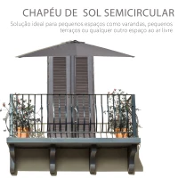 Outsunny Meia Chapéu de sol 230x130x245 cm Chapéu de sol para Parede Jardim com Manivela e Vara Metálica Ø38 mm Terraço Varanda Cinzento(m-4)