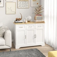 HOMCOM Credenza Moderna in MDF e Truciolato con Ripiano Regolabile, 3 Cassetti e 3 Ante, 101x39x82 cm, Bianco(m-2)