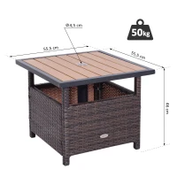 Outsunny® poly-rotan bijzettafel tuintafel voor parasol terrastafel paraplubak incl. zandzak bruin 55,5 l x 55,5 b x 46 h cm(m-3)