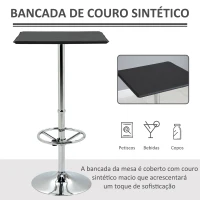 HOMCOM Mesa de Bar Mesa Alta de Cozinha com Apoio para os Pés Ajustável e Estrutura de Metal 62x62x110cm Preto e Prata(m-7)