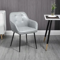 HOMCOM Scaun în Stil Industial cu Spătar din Piele Ecologică și Metal, 61x58x84 cm, Gri(m-10)