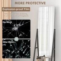 HOMCOM Free Standing Dressing Mirror, Rolling Full Length Mirror on Wheels with Adjustable Angle, Storage Shelves for Bedroom(m-7)