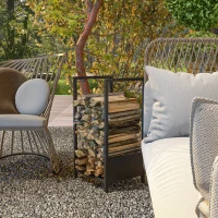 Outsunny Haardhoutrek Brandhoutrek tot 50 kg Metaal Binnen & Buiten Zwart 39x35x76 cm(m-6)