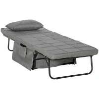 HOMCOM 4-in-1 opklapbed fauteuil voetenbank ligstoel 5-laags in hoogte verstelbaar grijs(m-1)