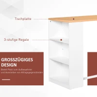 HOMCOM Bartisch Küchentisch mit 3-stöckigem Ablageregal mit Metallrahmen und Tischplatte für Restaurant, Küche und Wohnzimmer, MDF-Platte, Stahl, Weiß+Holzfarbe, 115 x 55 x 100 cm(m-4)