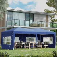 Outsunny Tenda para Festas 591x297x255cm Tenda de Jardim Dobrável com 4 Paredes Laterais com Janelas Azul(m-2)