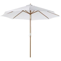 Outsunny Chapéu de Sol de Madeira Ø300x250cm com Altura Ajustável em 3 Níveis para Jardim Terraço Piscina Cafeteria Branco Marfim(m-1)