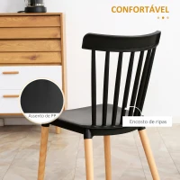 HOMCOM Conjunto de 4 Cadeiras Estilo Nórdico com Encosto Alto e Pés de Madeira de Faia 48x52,5x83cm Preto e Madeira(m-5)