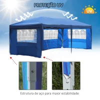 Outsunny Tenda para Festas 591x297x255cm Tenda de Jardim Dobrável com 4 Paredes Laterais com Janelas Azul(m-6)