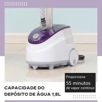 HOMCOM Ferro de Engomar a Vapor com Depósito de 1,8L e Temperatura Ajustável em 11 Níveis 21,5x30x150 cm Branco e Roxo(m-4)