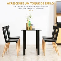 HOMCOM Conjunto de 4 Cadeiras Estilo Nórdico com Encosto Alto e Pés de Madeira de Faia 48x52,5x83cm Preto e Madeira(m-4)
