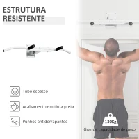 HOMCOM Barra de Abdominais Fixa na Parede para Abdominais e Exercícios de Musculação - Branco - 118x44x20 cm(m-5)