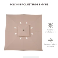 Outsunny Chapéu de Sol de Aço com Teto Duplo Chapéu de Sol com Sistema de Polia Mastro Desmontável 300x300x297cm Bege(m-5)