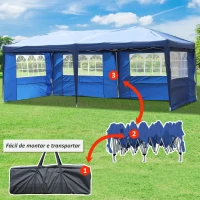 Outsunny Tenda para Festas 591x297x255cm Tenda de Jardim Dobrável com 4 Paredes Laterais com Janelas Azul(m-4)
