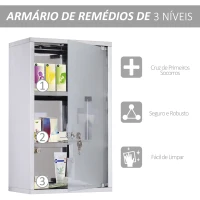 HOMCOM Armário em Casa de banho Armazenar Medicamentos  50x30x18 cm  primeiros socorros aço  inoxidável(m-6)