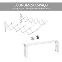 HOMCOM Estendal de Parede Extensível de 63,5cm de Metal com 5 Barras para Interior e Exterior Carga 10kg 63,5x60x20cm Branco(m-5)
