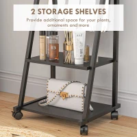 HOMCOM Free Standing Dressing Mirror, Rolling Full Length Mirror on Wheels with Adjustable Angle, Storage Shelves for Bedroom(m-5)