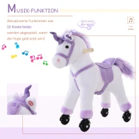 HOMCOM Reitpferd auf Rollen Spielpferd Reittier  Wiehern Plüsch Lila 55 x 23 x 60 cm(m-7)