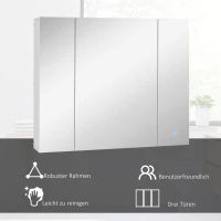 kleankin Spiegelschrank Badschrank mit LED-Beleuchtung 90 x 15 x 75cm Weiß(m-7)