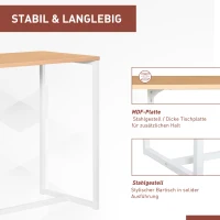 HOMCOM Bartisch Küchentisch mit 3-stöckigem Ablageregal mit Metallrahmen und Tischplatte für Restaurant, Küche und Wohnzimmer, MDF-Platte, Stahl, Weiß+Holzfarbe, 115 x 55 x 100 cm(m-6)