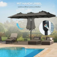 Outsunny parasol, tuinparasol, kantelbaar, met handslinger, winddak, polyester+staal, grijs, 285 x 147 cm(m-6)