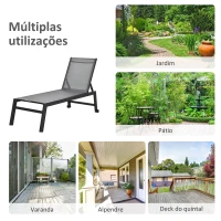 Outsunny Espreguiçadeira de Jardim com Encosto Reclinável 5 Posições em Alumínio e Textilene Carga 120 kg  169x65x102 cm Cinza(m-6)