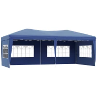 Outsunny Tenda para Festas 591x297x255cm Tenda de Jardim Dobrável com 4 Paredes Laterais com Janelas Azul(m-1)