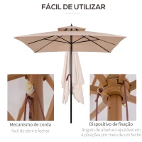 Outsunny Chapéu de Sol de Aço com Teto Duplo Chapéu de Sol com Sistema de Polia Mastro Desmontável 300x300x297cm Bege(m-6)