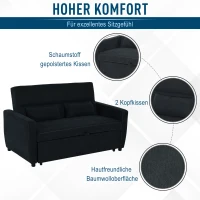 HOMCOM Sofa rozkładana szezlong 2-osobowa sofa z tkaniny komplet wypoczynkowy ciemnoszara(m-5)