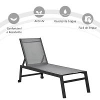 Outsunny Espreguiçadeira de Jardim com Encosto Reclinável 5 Posições em Alumínio e Textilene Carga 120 kg  169x65x102 cm Cinza(m-4)