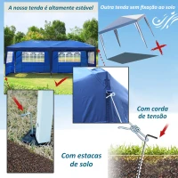 Outsunny Tenda para Festas 591x297x255cm Tenda de Jardim Dobrável com 4 Paredes Laterais com Janelas Azul(m-5)