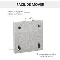 Outsunny Base para Chapéu de Sol de Mármore Universal com 2 Rodas e Alça de Transporte para Mastros de Ø35/38/42mm Suporte para Chapéu de Sol de Exterior 42x42x36cm Cinza(m-5)