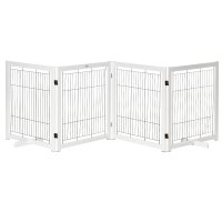 PawHut Wood Pet Gate Dog Safety Gate Pet Barrier Safety Door Bidirectional Folding Steel White 305 x 35.5 x 82 cm