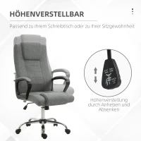 Vinsetto Bürostuhl Computerstuhl mit Wippenfunktion Kopfstütze ergonomischer Schreibtischstuhl drehbar höhenverstellbar Leinen-Touch Grau  62 x 76 x 110-119 cm(m-4)