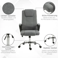 Vinsetto Bürostuhl Computerstuhl mit Wippenfunktion Kopfstütze ergonomischer Schreibtischstuhl drehbar höhenverstellbar Leinen-Touch Grau  62 x 76 x 110-119 cm(m-5)