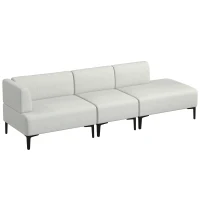 HOMCOM Canapea Moderna Modulabila cu 3 Sectiuni, Canapea Sectionala din Stofa cu Picioare din Otel, 250x75x70cm, Alb Crem(m-1)