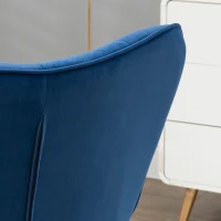 HOMCOM Modern Armchair with Footstool, Upholstered Accent Chair with Ottoman, Steel Legs, Velvet Wingback Chair for Living Room, Bedroom, Home Study, Dark Blue(m-9)