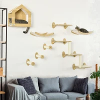 PawHut 8 Piece Cat Shelves Set, with Cat House, Three Perches, Three Scratching Posts(m-10)