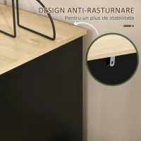 HOMCOM Comoda cu 3 Sertare din PAL si Ratan pentru Sufragerie si Dormitor, 60x40x80 cm, Negru si Lemn Natur(m-6)