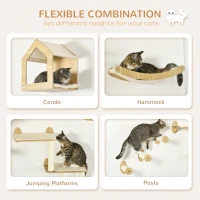 PawHut 8 Piece Cat Shelves Set, with Cat House, Three Perches, Three Scratching Posts(m-5)