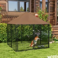 PawHut Outdoor Dog Kennel Puppy Play Pen with Canopy Garden Playpen Fence Crate Enclosure Cage Rotating Bowl 141 x 141 x 151 cm(m-2)