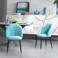 HOMCOM Set 2 Sedie da Salotto e Sala da Pranzo Imbottite, in Metallo e Tessuto Effetto Velluto Verde Chiaro, 52x54x79 cm(m-8)