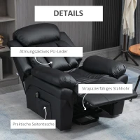 HOMCOM Opsta stoel comfortabele massage stoel thuis met opsta-hulp voetensteun hoofdsteun afstandsbediening zwart(m-6)