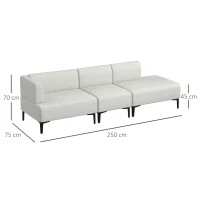 HOMCOM Canapea Moderna Modulabila cu 3 Sectiuni, Canapea Sectionala din Stofa cu Picioare din Otel, 250x75x70cm, Alb Crem(m-3)